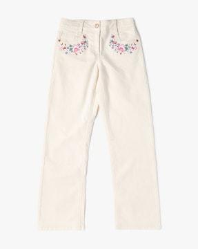 floral embroidered straight fit jeans