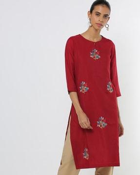 floral embroidered straight kurta
