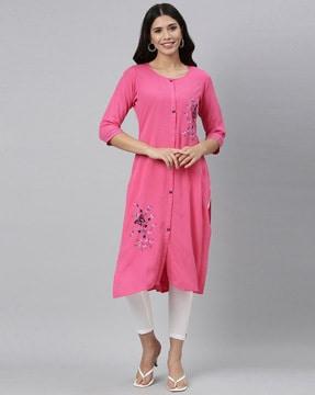 floral embroidered straight kurti