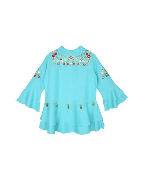 floral embroidered top with bell sleeves