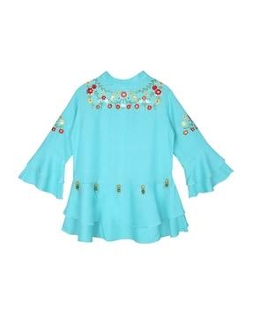 floral embroidered top with bell sleeves