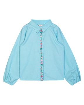 floral embroidered top with spread collar