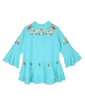 floral embroidered tunic with applique