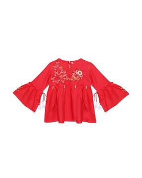 floral embroidered tunic with bell sleeves