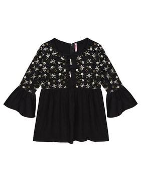 floral embroidered tunic with bell sleeves