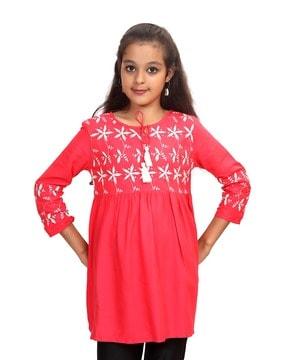 floral embroidered tunic with neck tie-up