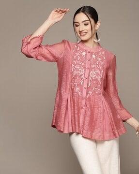 floral embroidered tunic with slip