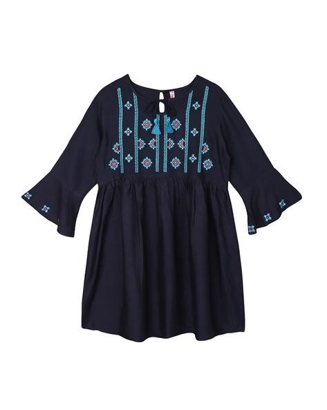floral embroidered tunic with tassels