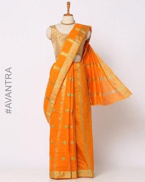 floral embroidered zari woven saree