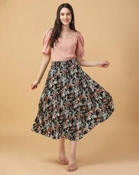 floral flared skirt