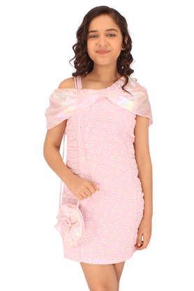 floral georgette asymmetric girls casual dress - pink