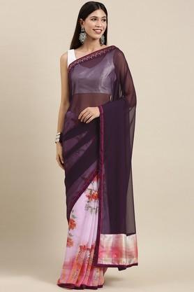 floral georgette festive wear women's saree - wine