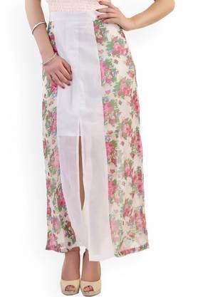 floral georgette regular fit women's casual skirt - white