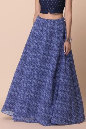 floral georgette regular fit women's lehenga skirt - blue