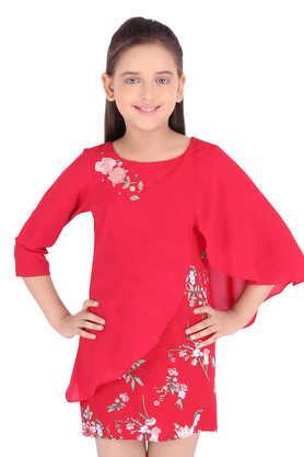 floral georgette round neck girls casual wear dress - red