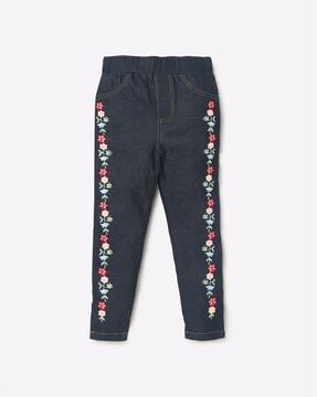 floral jeggings with elasticated waistband