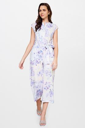 floral linen straight fit women's casual jumpsuit - multi