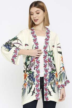 floral modal women's casual wear jacket - off white