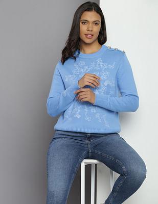 floral monogram embroidered sweater