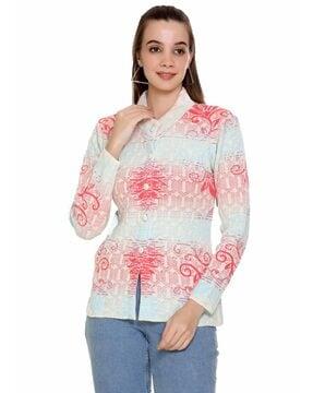 floral pattern cardigan with button closure