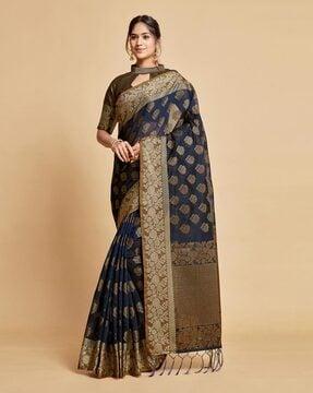 floral pattern saree with contrast zari border