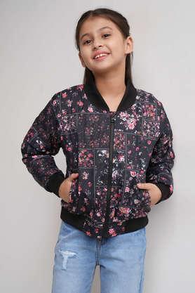 floral polyester regular fit girls jacket - multi