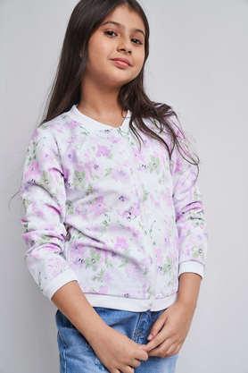 floral polyester regular fit girls jacket - pink