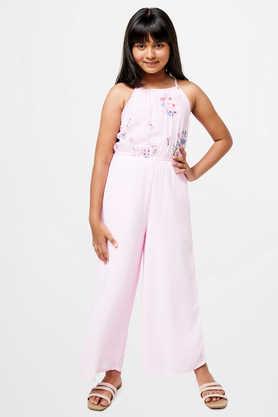 floral polyester regular fit girls jumpsuit - pale pink