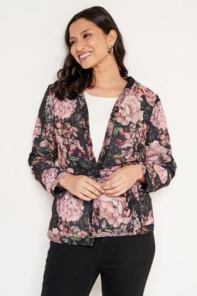 floral polyester relaxed fit women's jacket - multi