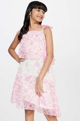 floral polyester square neck girls - pink