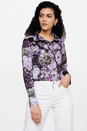floral polyester straight fit women's jacket - multi