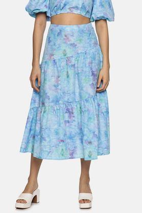 floral poplin regular fit women's midaxi skirt - blue