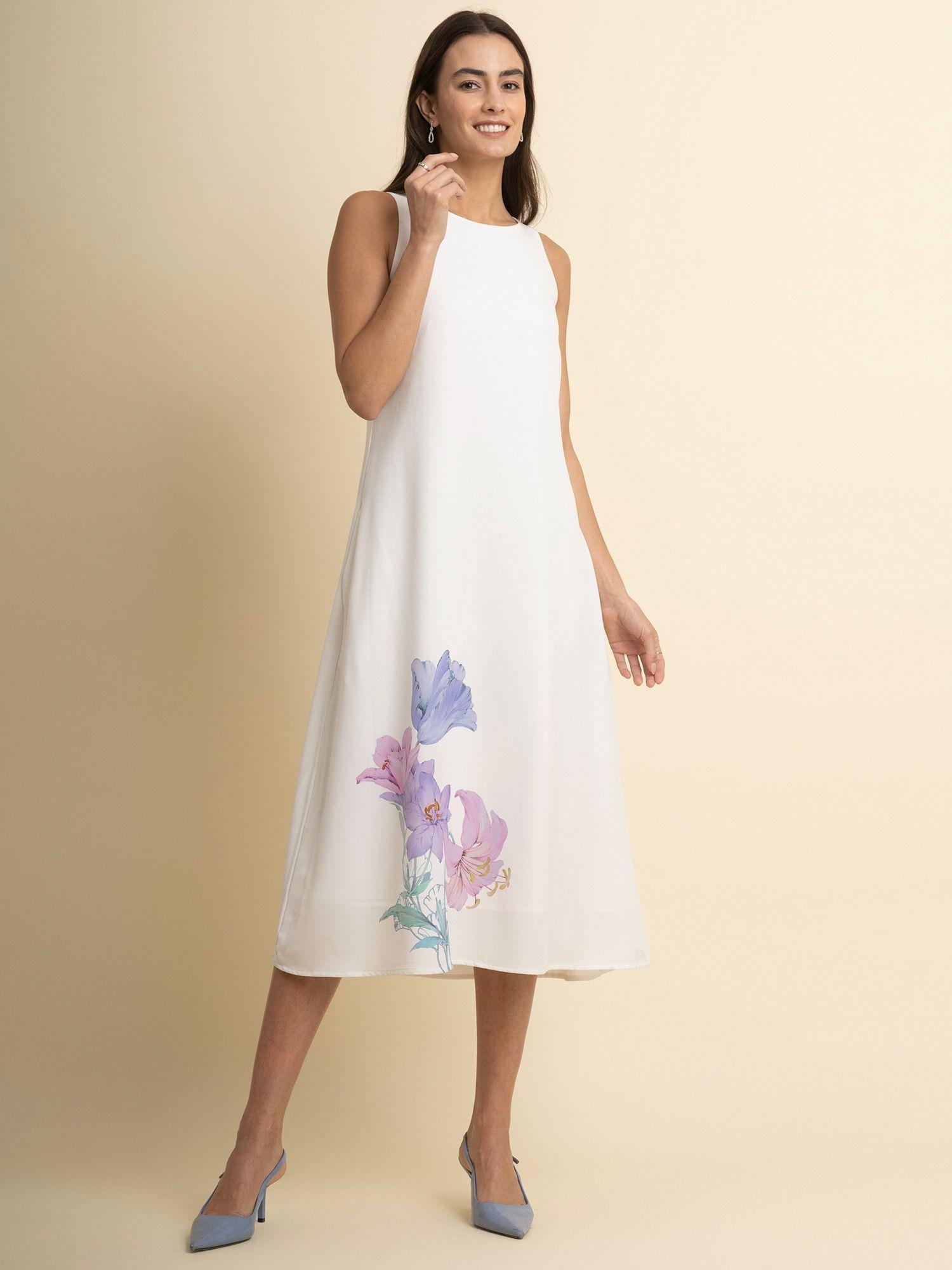 floral print a-line dress white