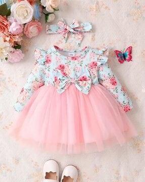 floral print a-line dress with bow