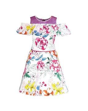 floral print a-line dress with overlay