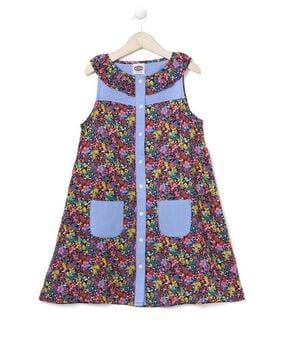 floral print a-line dress with patch pockets