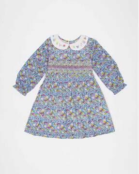 floral print a-line dress with peter-pan collar