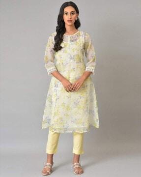 floral print a-line kurta with camisole