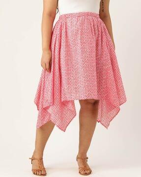 floral print a-line skirt with asymmetrical hem