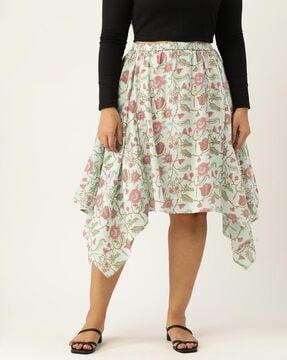 floral print a-line skirt with asymmetrical hem