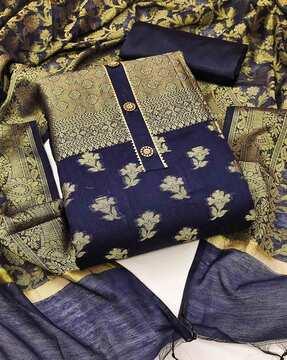 floral print banarasi silk zari unstitched dress material