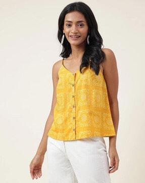 floral print cami top with button placket