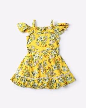 floral print cold-shoulder fit & flare dress