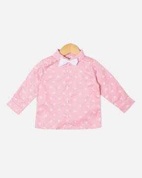 floral print cotton shirt with bow accentrt