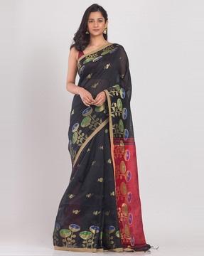 floral print cotton silk sari with unstitched blouse