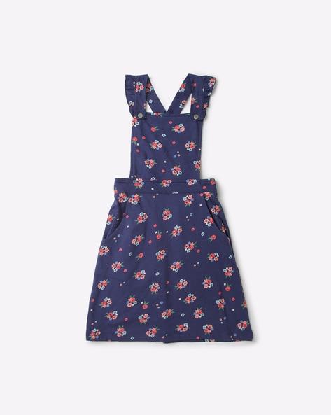 floral print dungaree dress with slip pockets