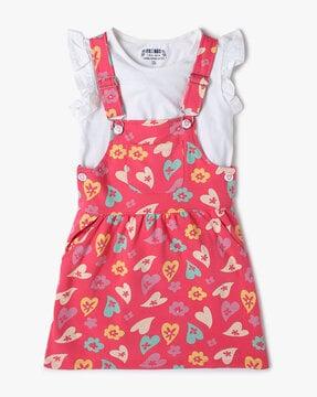 floral print dungaree with t-shirt