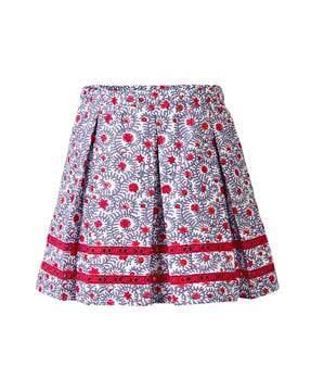 floral print elasticated waistband flared skirt