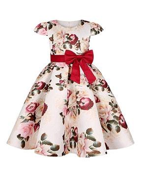 floral print fit & flare dress with bow detail