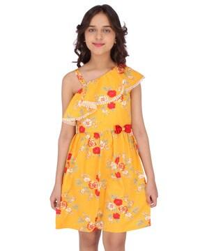 floral print fit & flare dress with overlay